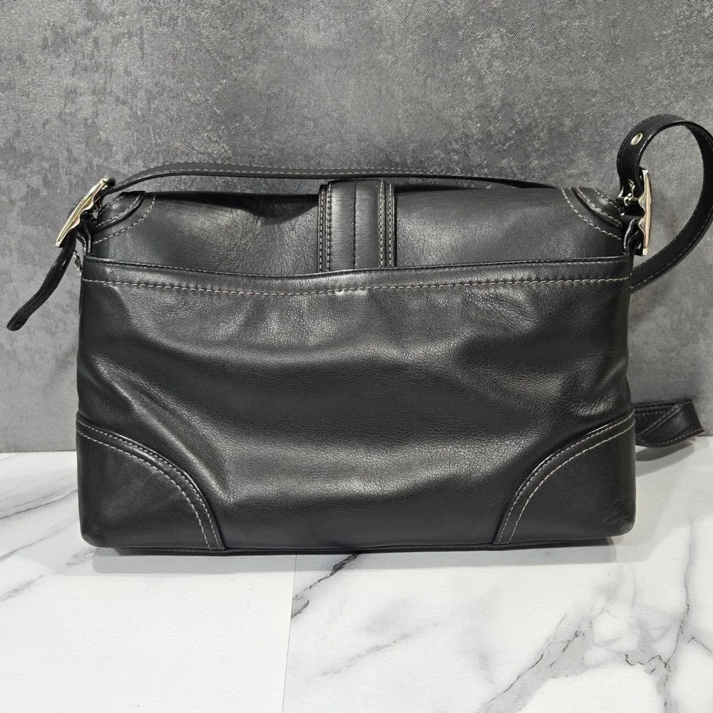 Coach Soho Buckle Flap Shoulder Bag Black Leather Women Small Handbag F11196